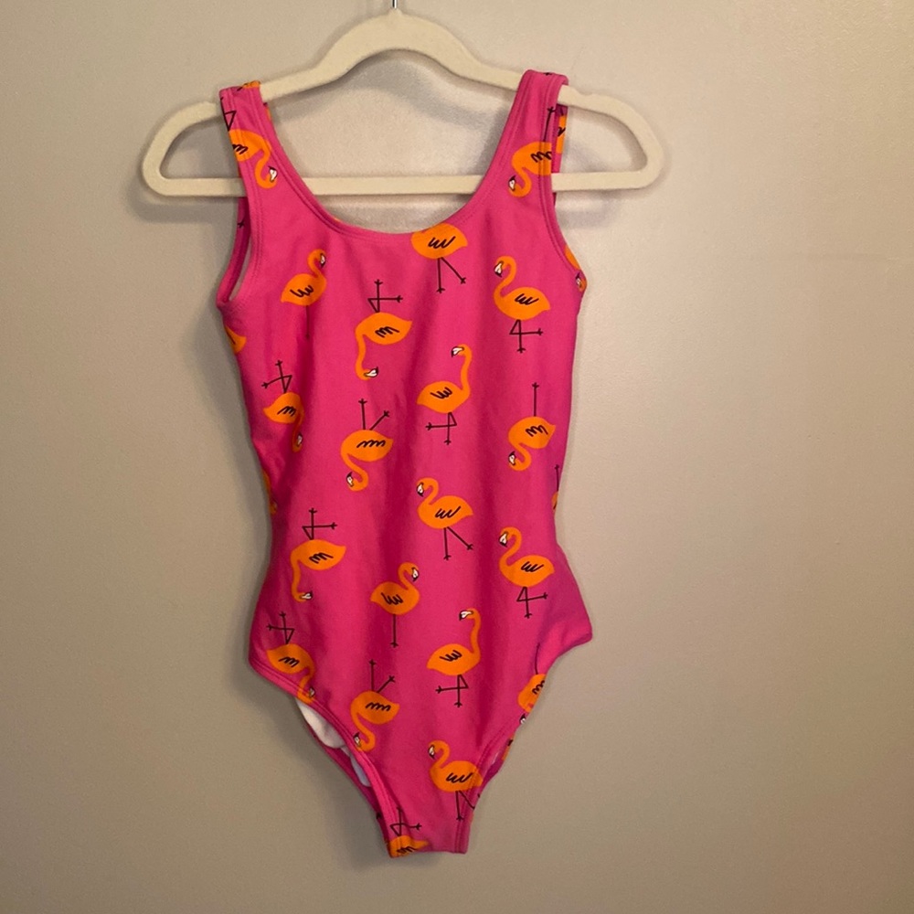 Hanna Andersson one piece swimsuit sz.8 or 130cm pink with flamingos